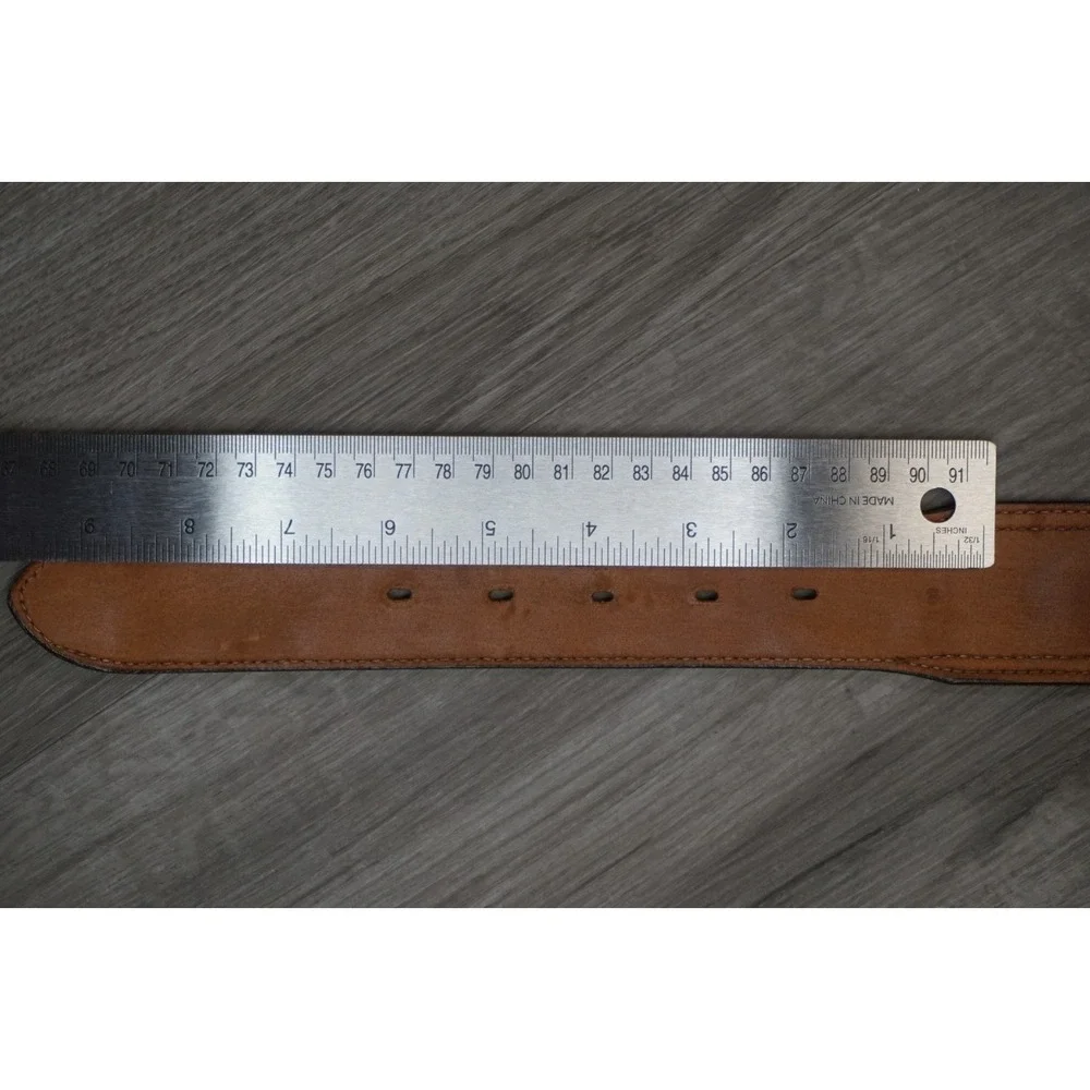 Vintage Yoakum Texas Tooled Custom Floral Leather Belt Brown Tan Western Cowboy
